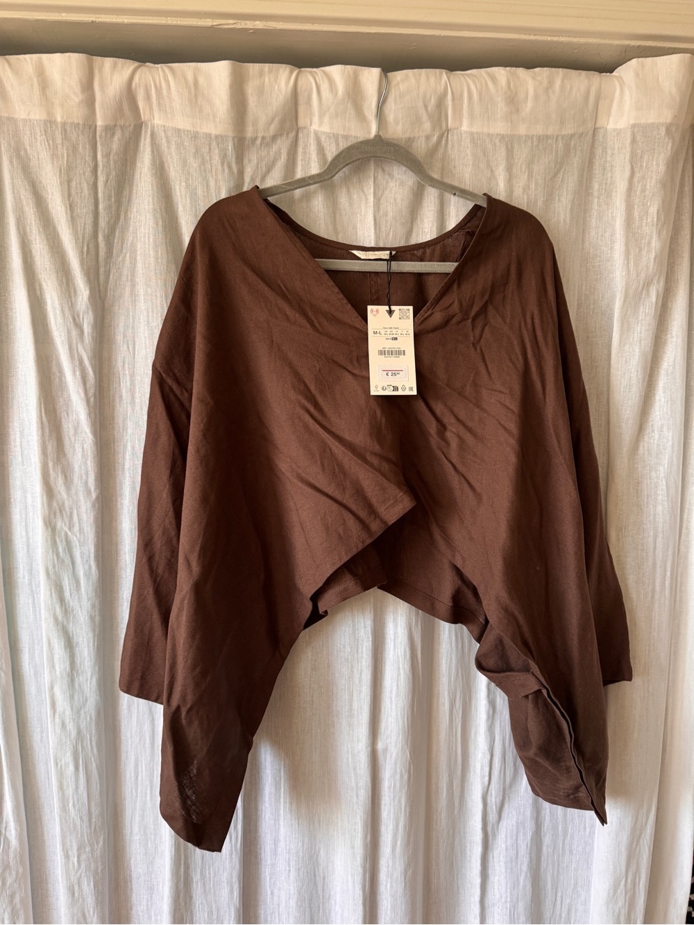 Zara Brown Linen Poncho with arm sleeves